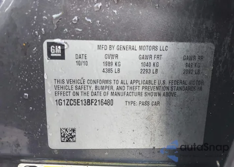 2011 Chevrolet Malibu 1Lt z USA, uszkodzony, nr VIN 1G1ZC5E13BF216480